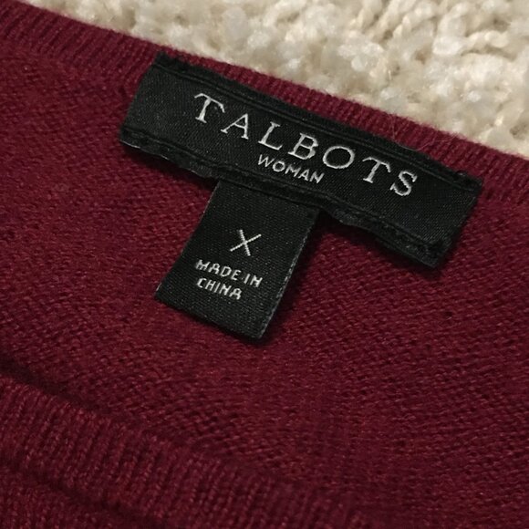 Talbots Burgundy Flared Tie Sleeve Cashmere Blend Sweater - Picture 8 of 15